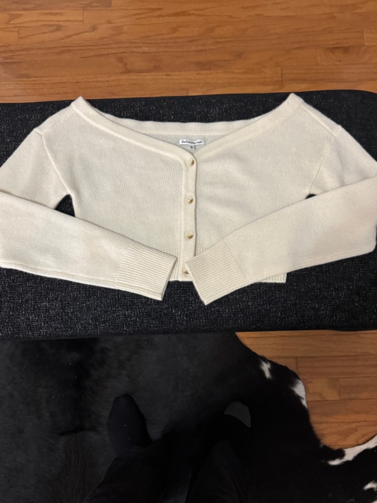 Reformation Millie Cashmere Cream Cropped Off-Shoulder Button Cardigan - Picture 2 of 10